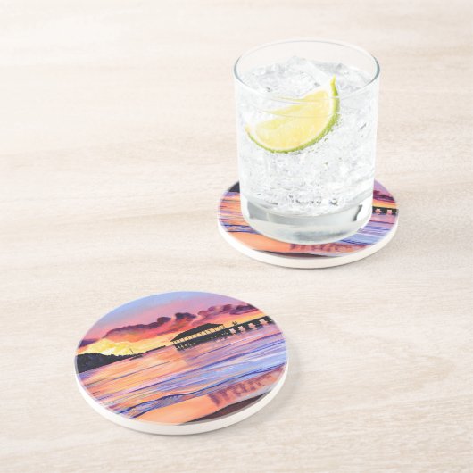 Dessous De Verre En Grès Sunset at Hanalei Pier (Côté)