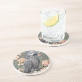 Dessous De Verre En Grès Superbe Perroquet Gray Africain Avec Élégantes Flo (Côté)