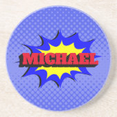 Dessous De Verre En Grès Superhero Kids Comic Book Nom personnalisé (Devant)