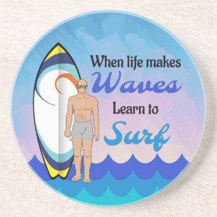 Dessous De Verre En Grès Surboard Ocean Waves Blue Motivational Quote