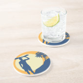 Dessous De Verre En Grès Surfer, palmier, falaise, soleil, lune, (Côté)