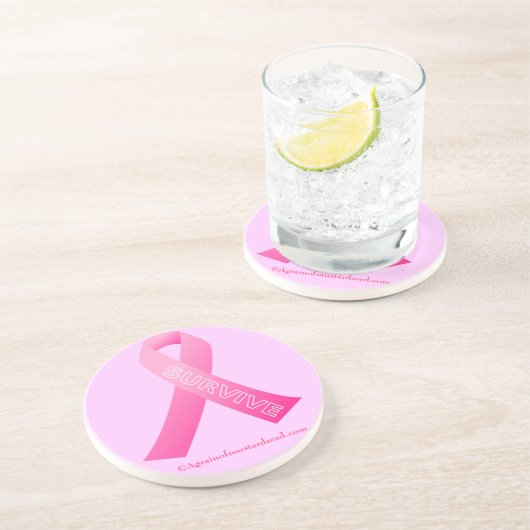 Dessous De Verre En Grès SURVIVE Ruban rose (Côté)