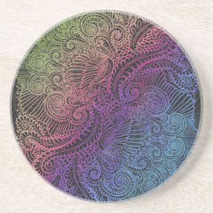 Dessous De Verre En Grès Swirl prismatique Arc-en-ciel Fractal Feather Ar