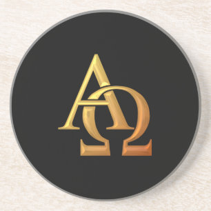Dessous De Verre En Grès Symbole Alpha et Oméga en or "3D"