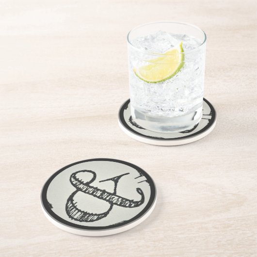 Dessous De Verre En Grès Symbole de l'esperluette sur gris (Côté)