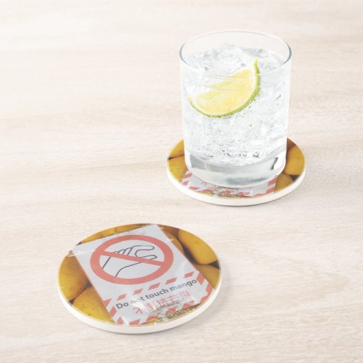Dessous De Verre En Grès Symbole drôle 'Ne touche pas la mangue' (Côté)