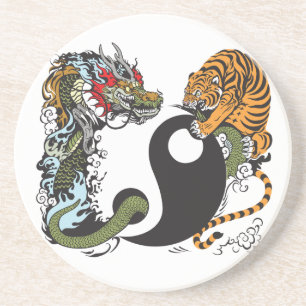 Dessous De Verre En Grès symbole du dragon et du tigre yin yang
