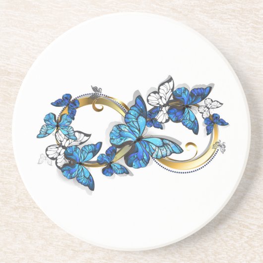 Dessous De Verre En Grès Symbole infini de papillons Morpho bleus (Devant)