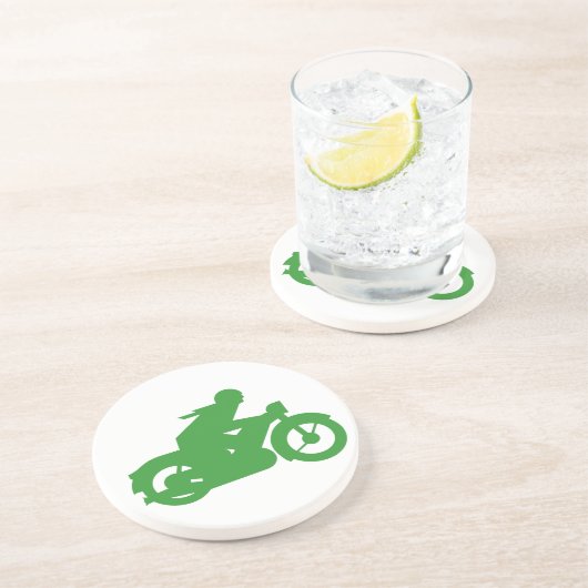 Dessous De Verre En Grès Symbole moto vert (Côté)