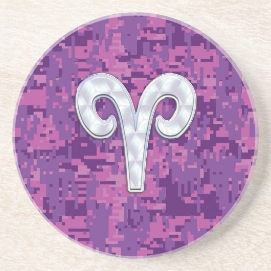 Dessous De Verre En Grès Symbole Pearl Like Aries sur Camo numérique rose (Devant)