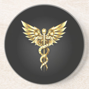 Dessous De Verre En Grès Symbole Polygonal Or Caduceus