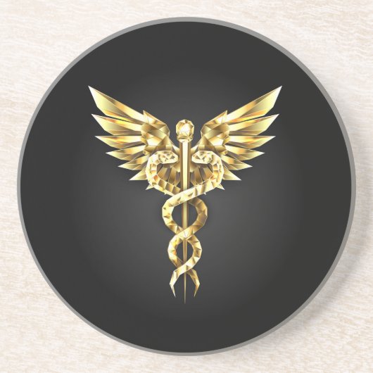 Dessous De Verre En Grès Symbole Polygonal Or Caduceus (Devant)