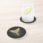 Dessous De Verre En Grès Symbole Polygonal Or Caduceus (Côté)
