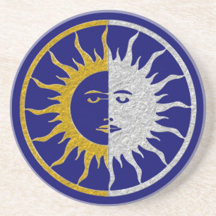 Dessous De Verre En Grès Symbole SOLEIL ET LUNE - or argent