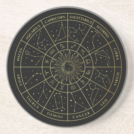 Dessous De Verre En Grès Symbole Zodiac horoscope constellations carte or (Devant)
