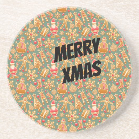 Dessous De Verre En Grès Symboles de Noël heureux (Devant)