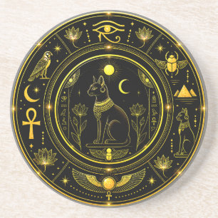Dessous De Verre En Grès Symboles égyptiens anciens motif luxe noir or
