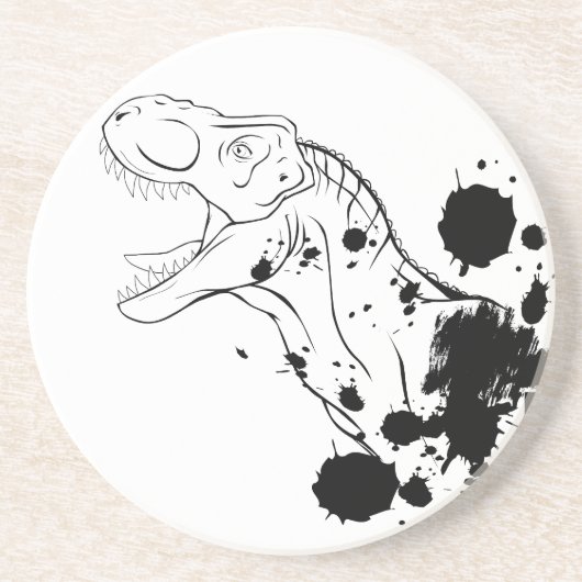 Dessous De Verre En Grès T-Rex (noir et blanc) (Devant)