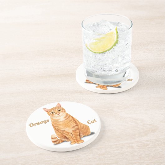 Dessous De Verre En Grès Tabby Gingembre Orange Chat Personnalisé (Côté)
