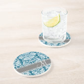 Dessous De Verre En Grès Tableau damassé craie sarcelle et blanc (Côté)