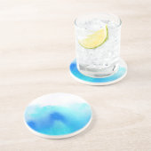 Dessous De Verre En Grès Tache bleue, peint à la main abstrait d'aquarelle (Côté)