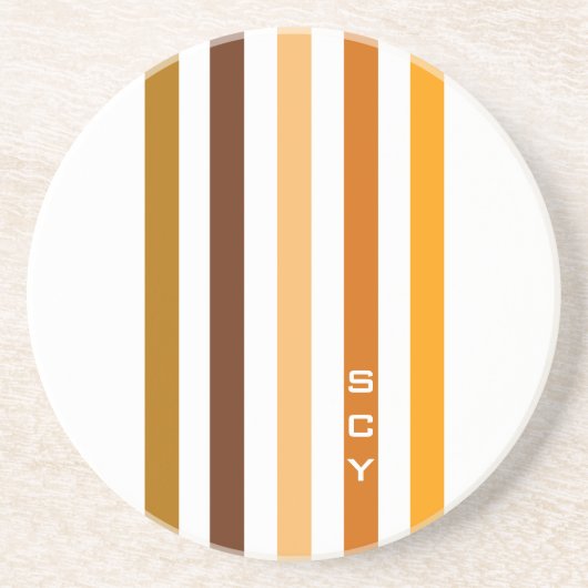 Dessous De Verre En Grès Tan Brown Orange Vertical Stripes Monogramme (Devant)