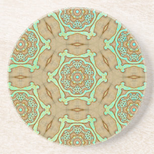 Dessous De Verre En Grès Tan et Turquoise Arabesque