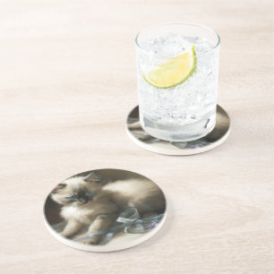 Dessous De Verre En Grès Tangle de ruban Siamese Kitten