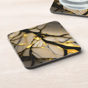 Dessous De Verre En Grès Tapis de marbre blanc et or de luxe – Élégante est