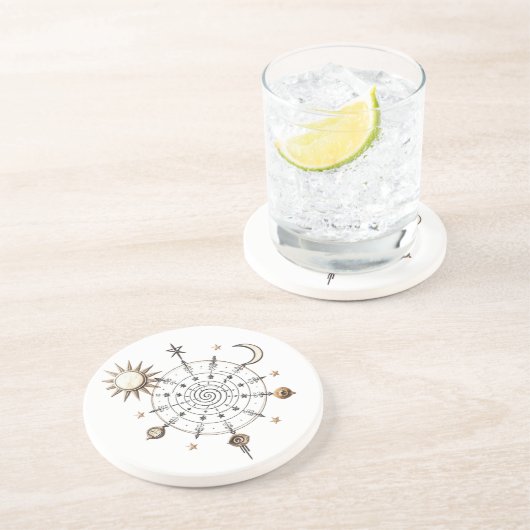 Dessous De Verre En Grès Tapis de pierre en grès mandala Soleil & Lune céle (Côté)