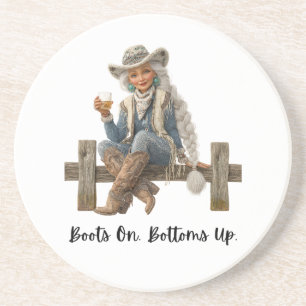 Dessous De Verre En Grès Tapis de selle Cowgirl Boots On Bottoms Up