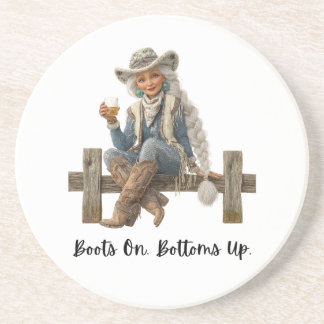Dessous De Verre En Grès Tapis de selle Cowgirl Boots On Bottoms Up