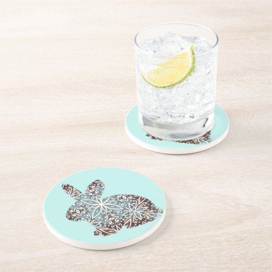 Dessous De Verre En Grès Tapis Mandala Lapin Chocolat et Bleus (Côté)