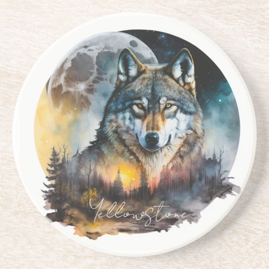 Dessous De Verre En Grès Tapisserie de grès de Yellowstone Loup (Devant)