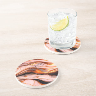 Dessous De Verre En Grès Tapisserie de marbre blanc et or Luxe Coaster.marb