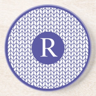 Dessous De Verre En Grès Tapisserie en tricot à ligne bleue + Initial II