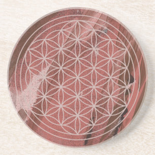 Dessous De Verre En Grès Tapisserie Fleur de Vie Marron Géométrie Sacrée