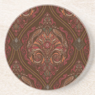 Dessous De Verre En Grès Tapisserie Marron Vintage Mandala Rond - Bohème