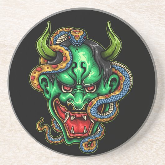 Dessous De Verre En Grès Tatouage Dragon Vert (Devant)