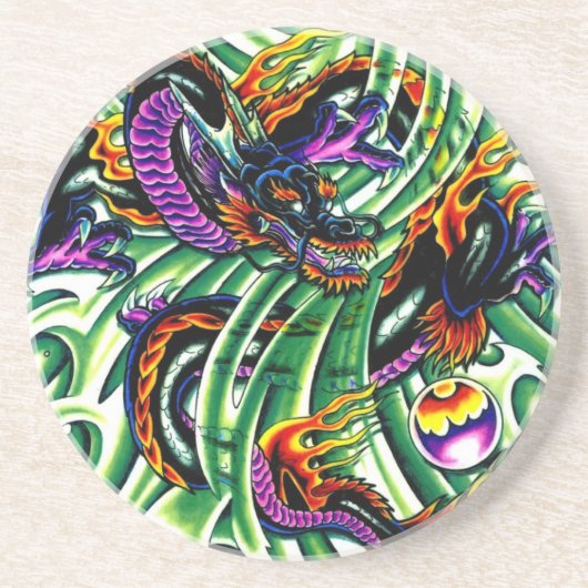 Dessous De Verre En Grès Tatouage japonais Dragon (Devant)