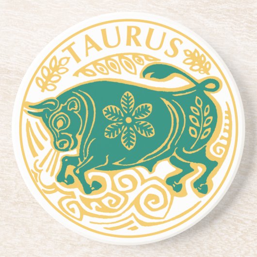 Dessous De Verre En Grès Taurus Signe du zodiaque sur un (Devant)