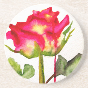 Dessous De Verre En Grès Tea hybride Rose aquarelle moderne fleurie art