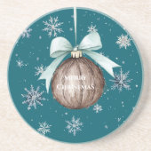 Dessous De Verre En Grès Teal Blue Snowflakes Christmas Coconut Bow (Devant)