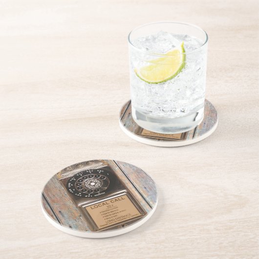 Dessous De Verre En Grès Téléphone antique rotatif payant rude (Côté)