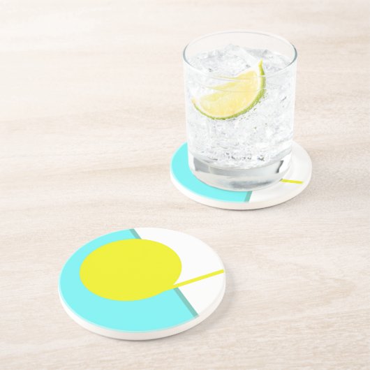 Dessous De Verre En Grès Téméraire Abstrait Cercle Turquoise Vert Jaune (Côté)