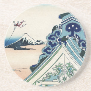 Dessous De Verre En Grès Temple Honganji à Asakusa, Japon et Mont Fuji