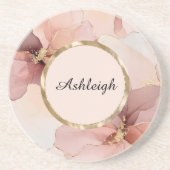 Dessous De Verre En Grès Tendre Fête de Mariage Fleurie Rose Pâle Or (Devant)