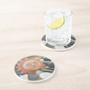 Dessous De Verre En Grès Terra Cotta Soleil Sur Sable Et Rochers