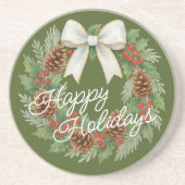 Dessous De Verre En Grès Terrain Décembre Classé Avec Vacances Bow Blanc (Devant)