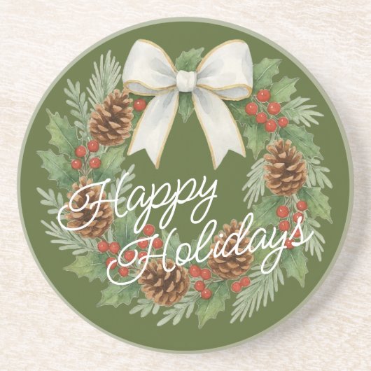 Dessous De Verre En Grès Terrain Décembre Classé Avec Vacances Bow Blanc (Devant)